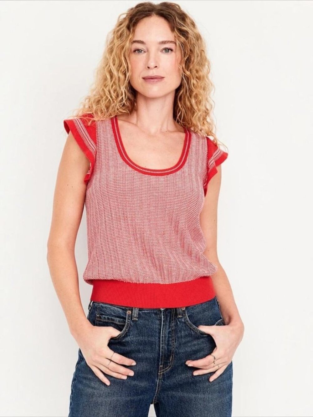 Old Navy Red Knit Cap Sleeve Blouse